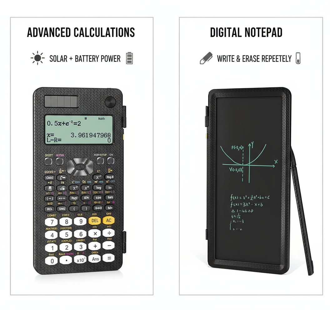 Scientific Calculator with LCD Writing Tablet - Solar & Battery Dual Power - UAE Office & School Essential