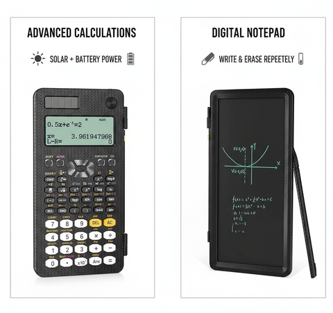 Scientific Calculator with LCD Writing Tablet - Solar & Battery Dual Power - UAE Office & School Essential