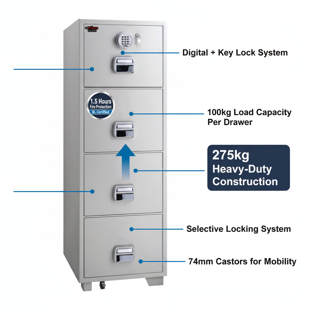 Eagle SF-680-4EKX Fire-Resistant Filing Cabinet UAE | 4 Drawer Digital Lock Safe