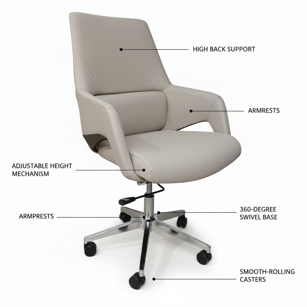 Premium High Back Office Chair - Beige & Brown PU Leather | UAE Delivery