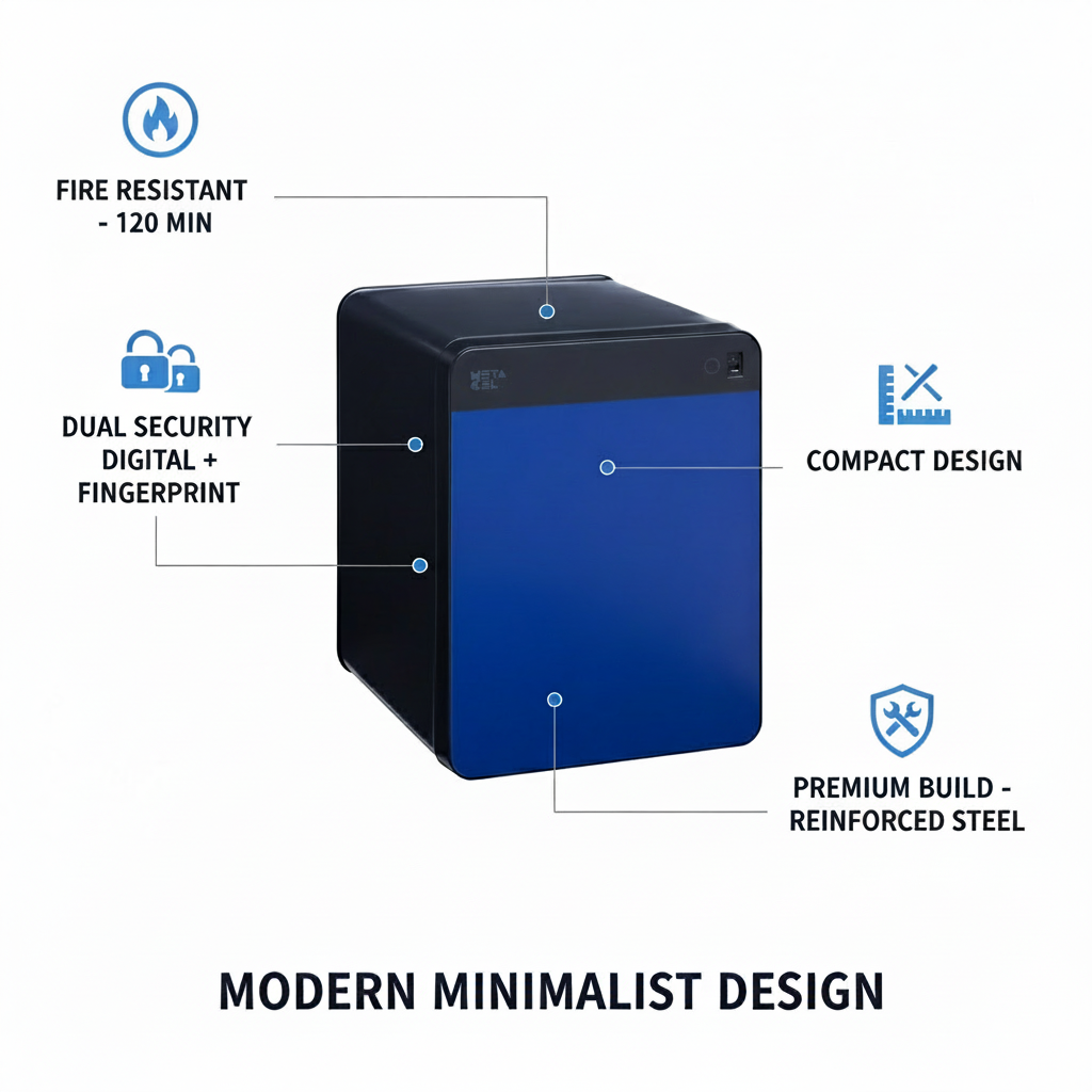 METACEL Fire Resistant Safe MC-040C1 Navy - Digital Lock & Fingerprint Sensor | UAE Delivery