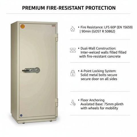 Valberg FRS-165 KL Fire-Resistant Safe – White, Dual Key Lock System