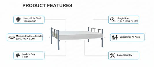 Premium Steel Single Bed with Medicated Mattress - UAE Wide Delivery | INFINI HOMES