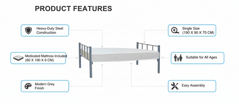 Premium Steel Single Bed with Medicated Mattress - UAE Wide Delivery | INFINI HOMES