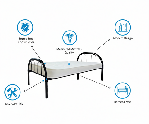Premium Steel Single Bed Frame with Medicated Mattress - UAE Wide Delivery | INFINI HOMES