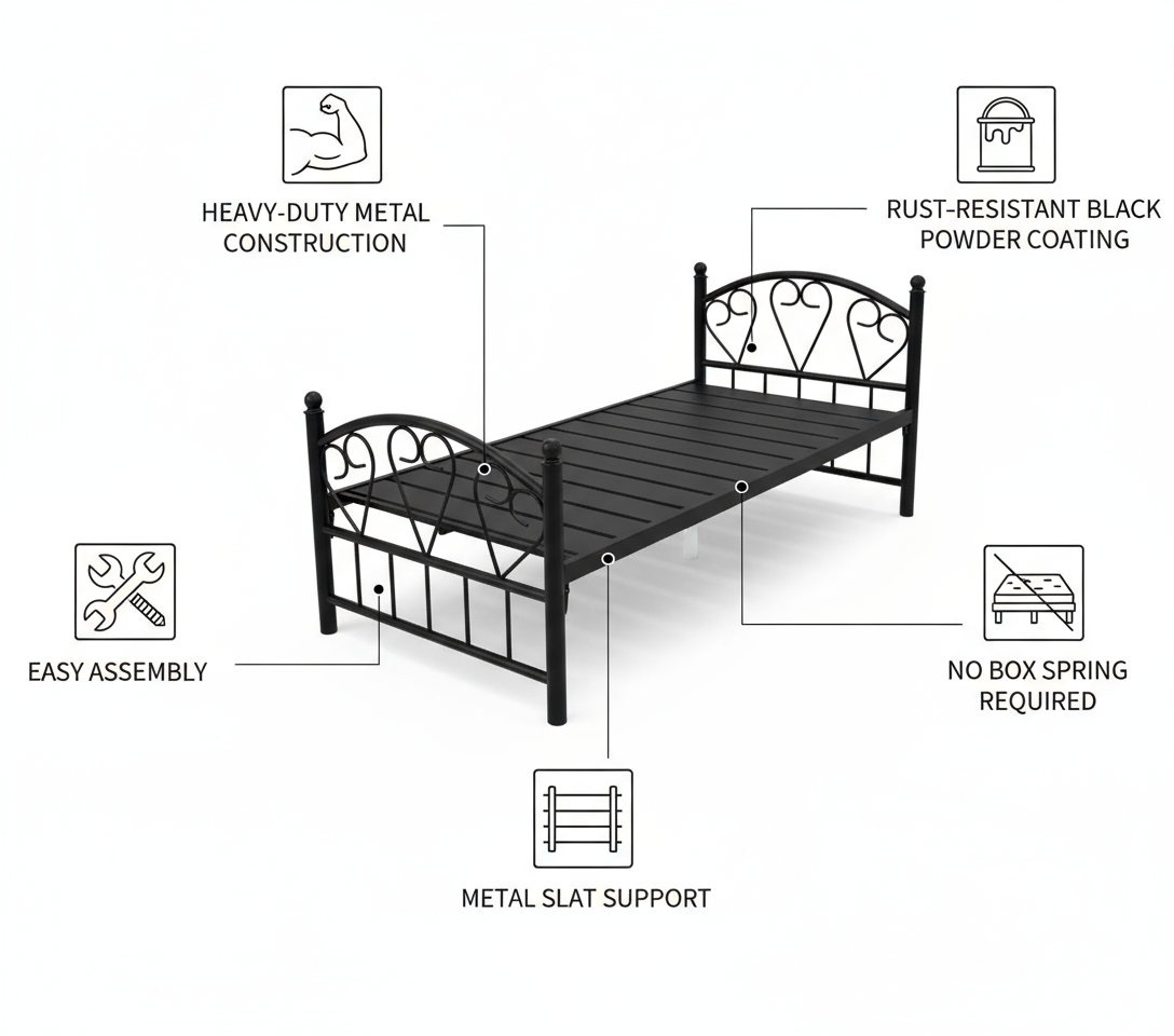 Metal Bed Frame Black Single Size UAE | INFINI HOMES Dubai Abu Dhabi Sharjah