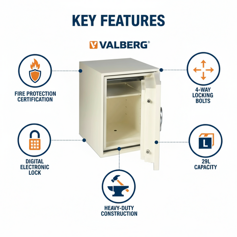 Fire Resistant Safe UAE | Valberg FRS-49 EL Digital Safe Dubai | 29L Fireproof Home & Office Safe