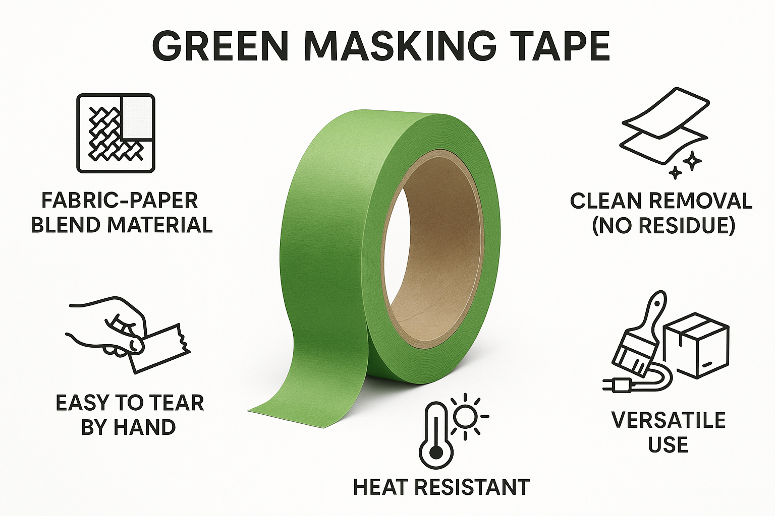 Green Masking Tape UAE - Premium Fabric Paper Blend for Crafts, Painting & Office Use | Buy Online Dubai