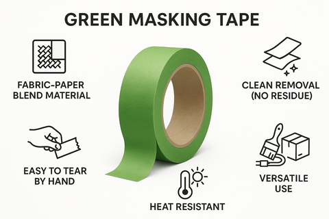 Green Masking Tape UAE - Premium Fabric Paper Blend for Crafts, Painting & Office Use | Buy Online Dubai