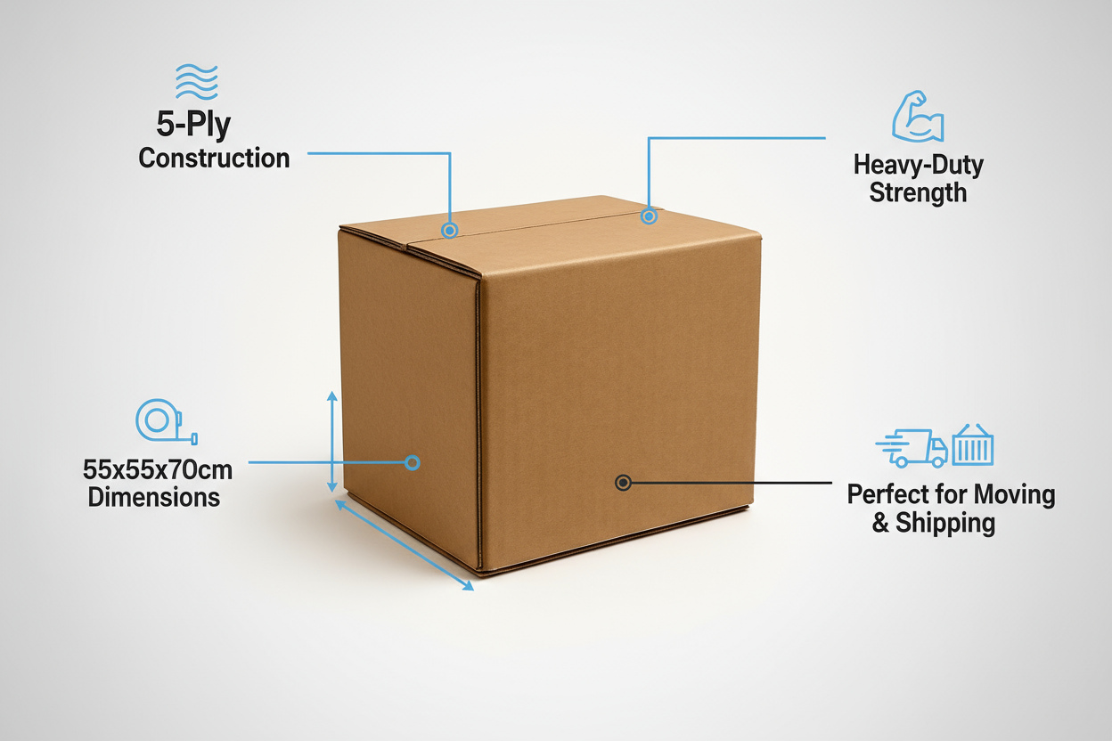 Cardboard Box 55x55x70cm UAE | Heavy Duty 5-Ply Corrugated Carton for Moving & Shipping Dubai