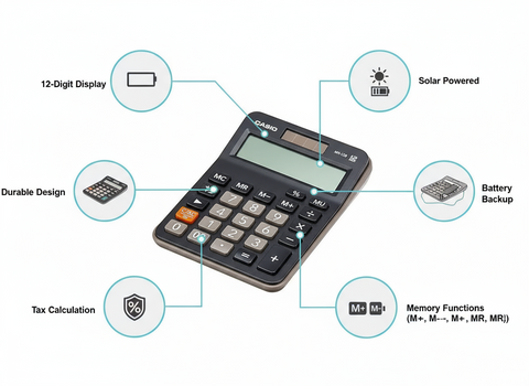 Casio MX-12B Calculator 12 Digit Desktop Calculator Dubai UAE | Solar & Battery Powered