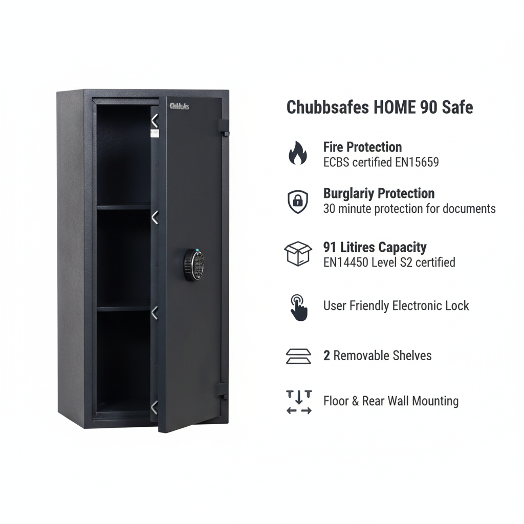 Chubbsafes HOME 90 Digital Safe – 91L Capacity, Fire & Burglary Resistant, Anthracite Finish