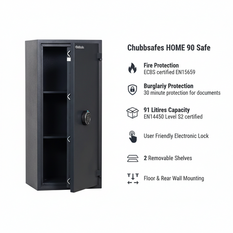 Chubbsafes HOME 90 Digital Safe – 91L Capacity, Fire & Burglary Resistant, Anthracite Finish