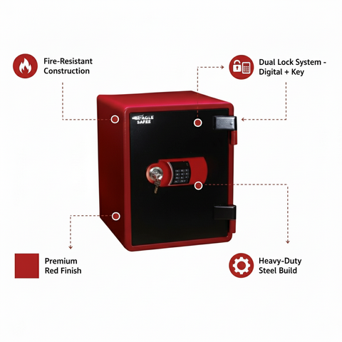 Eagle YES-031DK Fire-Resistant Safe – Red, Digital + Key Lock System
