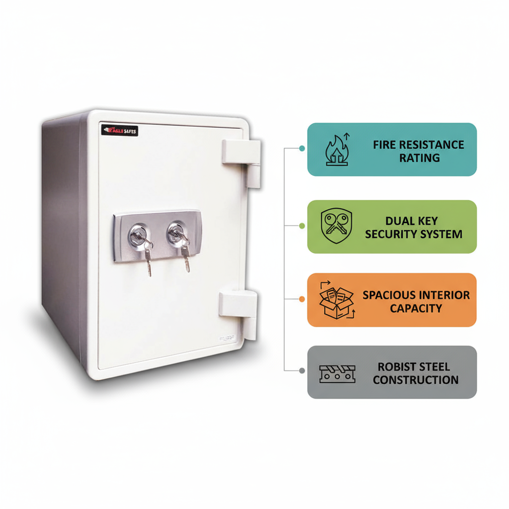 Fire Resistant Safe UAE - Eagle Safe SS-M031KK 2 Key Lock White | Home & Office Security