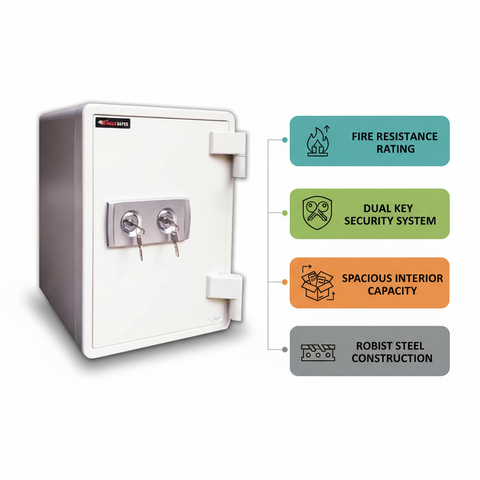 Fire Resistant Safe UAE - Eagle Safe SS-M031KK 2 Key Lock White | Home & Office Security