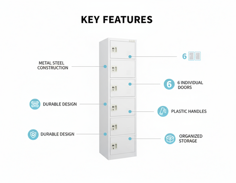 INFINI HOMES 6 Tier Metal Steel Storage Locker Cabinet with Plastic Handle (Grey, 45L X 40W X 183H, 6 Door)