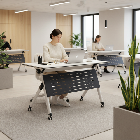 Folding Training Table with Storage | IH-TR120 | 120×60×75 cm | White