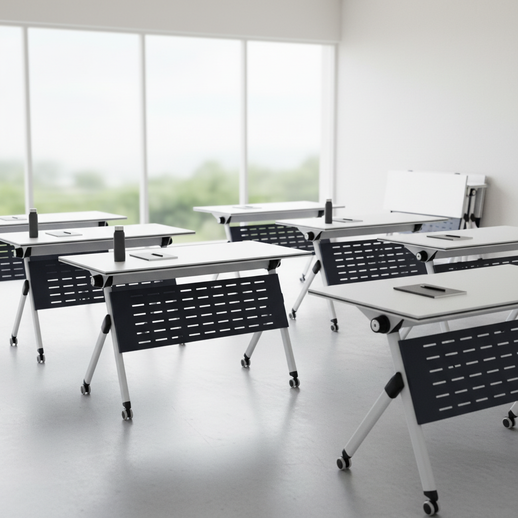 Folding Training Table with Storage | IH-TR120 | 120×60×75 cm | White