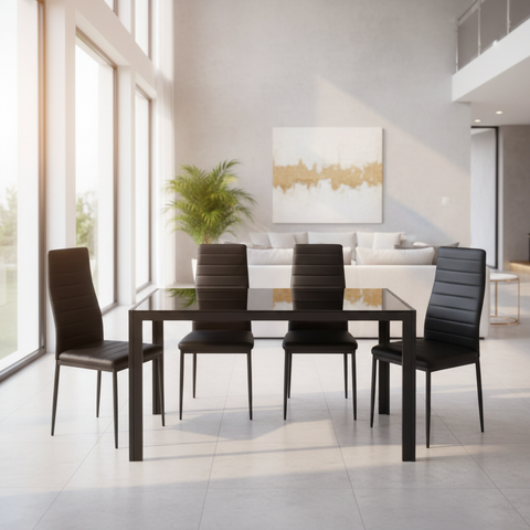 Black Dining Set IH 6204 | Modern 6-Seater Dining Table UAE