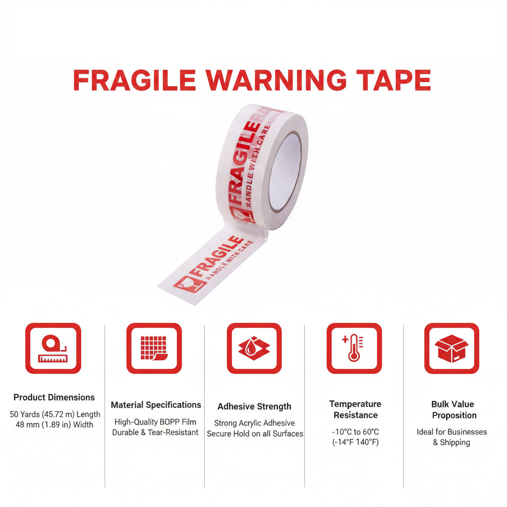 Fragile Tape 50 Yards - Premium Warning Tape by INFINI HOMES