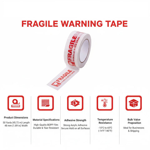 Fragile Tape 50 Yards - Premium Warning Tape by INFINI HOMES
