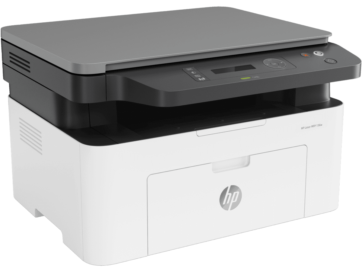 HP Laser MFP 136W all-in-one wireless printer angled view – print copy scan laser printer available in Dubai UAE