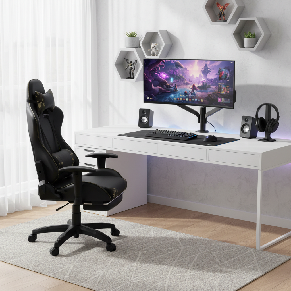 Gaming Chair IH 742 Angled View – Adjustable Arms & Footrest | Buy Online UAE | INFINI HOMES
