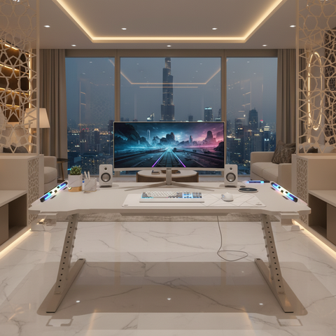 Gaming Table with LED Light White 120x60x75cm | UAE Delivery