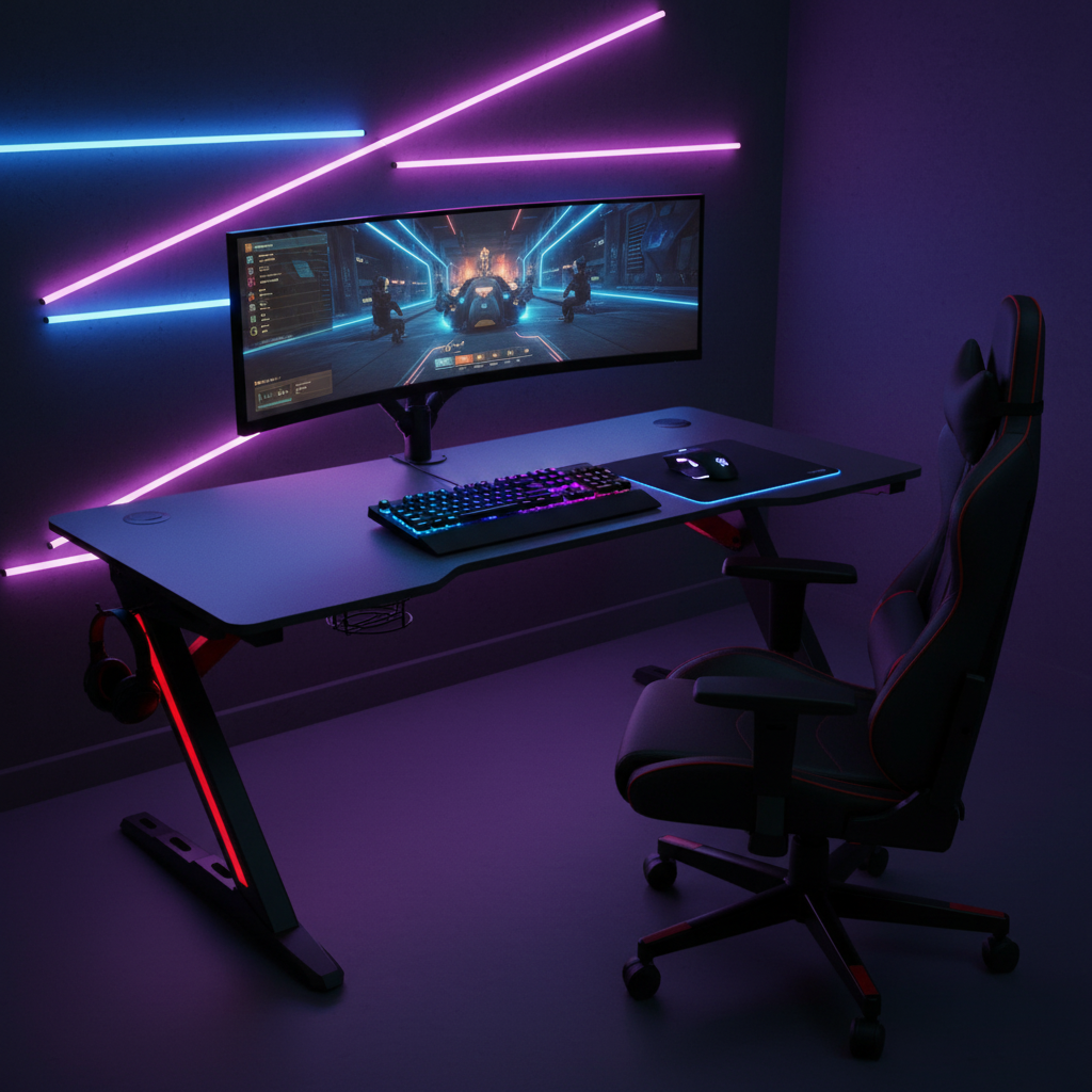 Gaming Table with LED Light Black 120x60x75cm | UAE Delivery