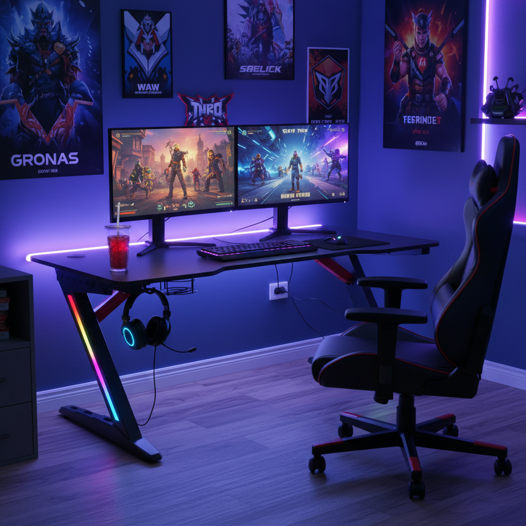 Gaming Table with LED Light Black 120x60x75cm | UAE Delivery