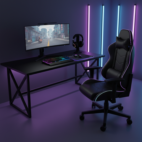 Gaming Table with LED Light Black 120x60x75cm | UAE-Wide Delivery