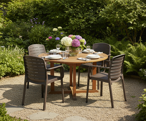 Garden dining setup Cedargrain outdoor armchairs UAE Dubai Abu Dhabi Sharjah delivery