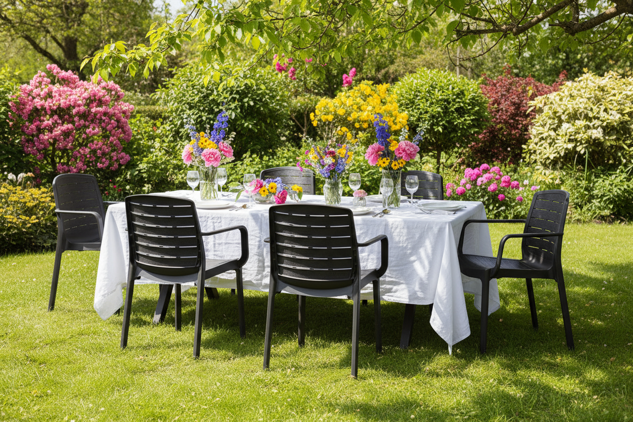 Premium Cedargrain Armchair Set garden party setup - elegant outdoor dining furniture UAE delivery