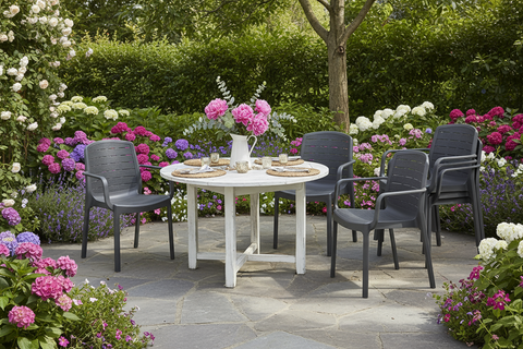 Premium Cedargrain Armchair Set garden party scene - premium outdoor furniture UAE Dubai delivery