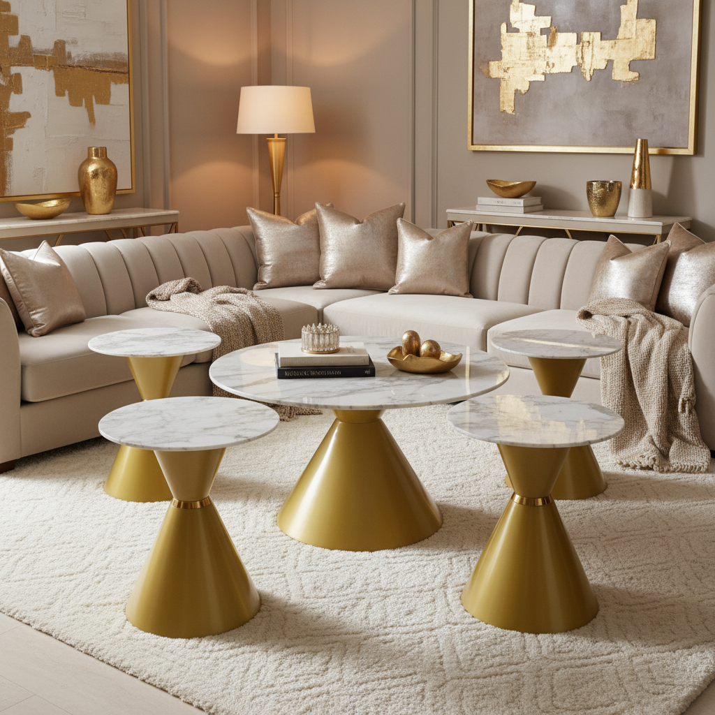 Sintered Stone Coffee Table with Golden Base | IH 089 | 80×80 & 50×50 cm