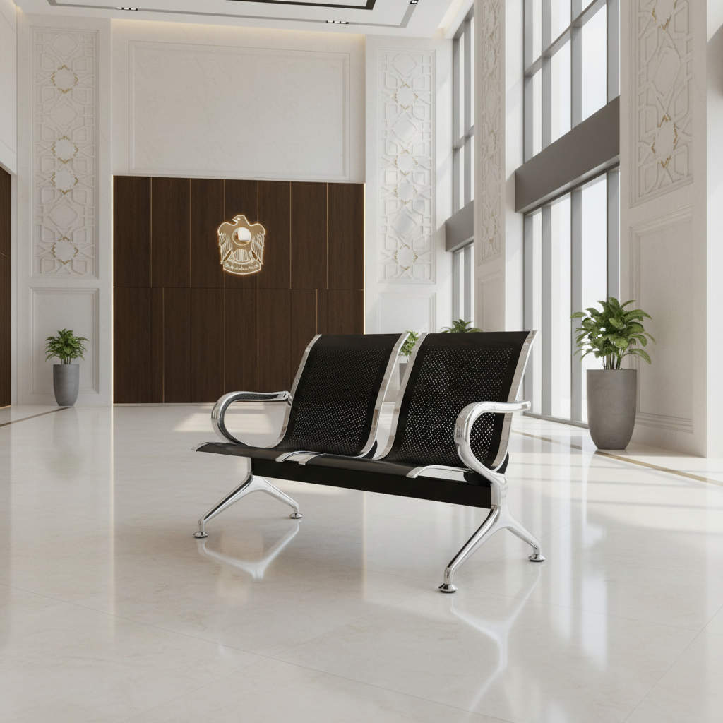 Airport Chair 2-Seater Steel Black | Waiting Room Seating UAE