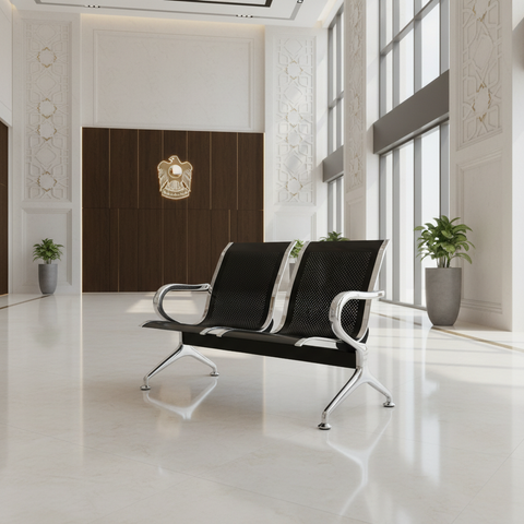 Airport Chair 2-Seater Steel Black | Waiting Room Seating UAE