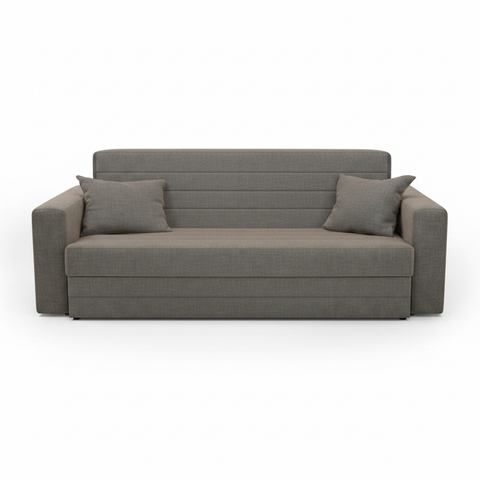 Seina Grey Fabric Sofa Cum Bed – Convertible 3-Seater with Cushions | Buy in UAE
