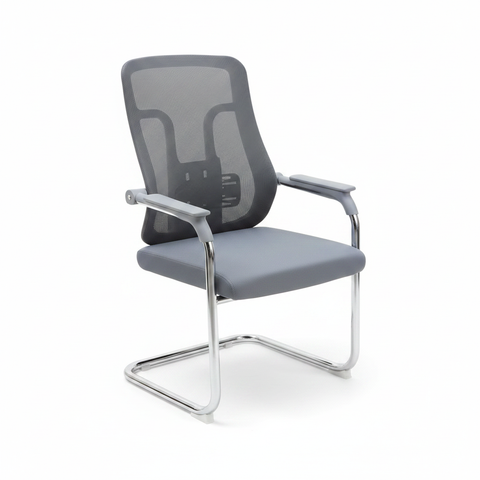 Grey Mesh Back Visitor Chair with Fabric Seat & Chrome Arms – White Background | IH 318V | INFINI HOMES
