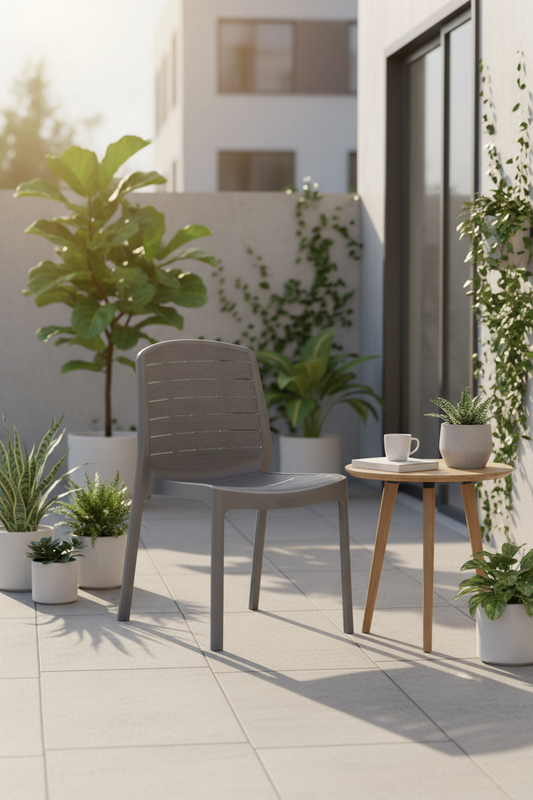 Premium Cedargrain Resin Outdoor Armless Chair in Grey - Weather-Resistant Patio Furniture for UAE Gardens, Dubai Balconies & Abu Dhabi Terraces