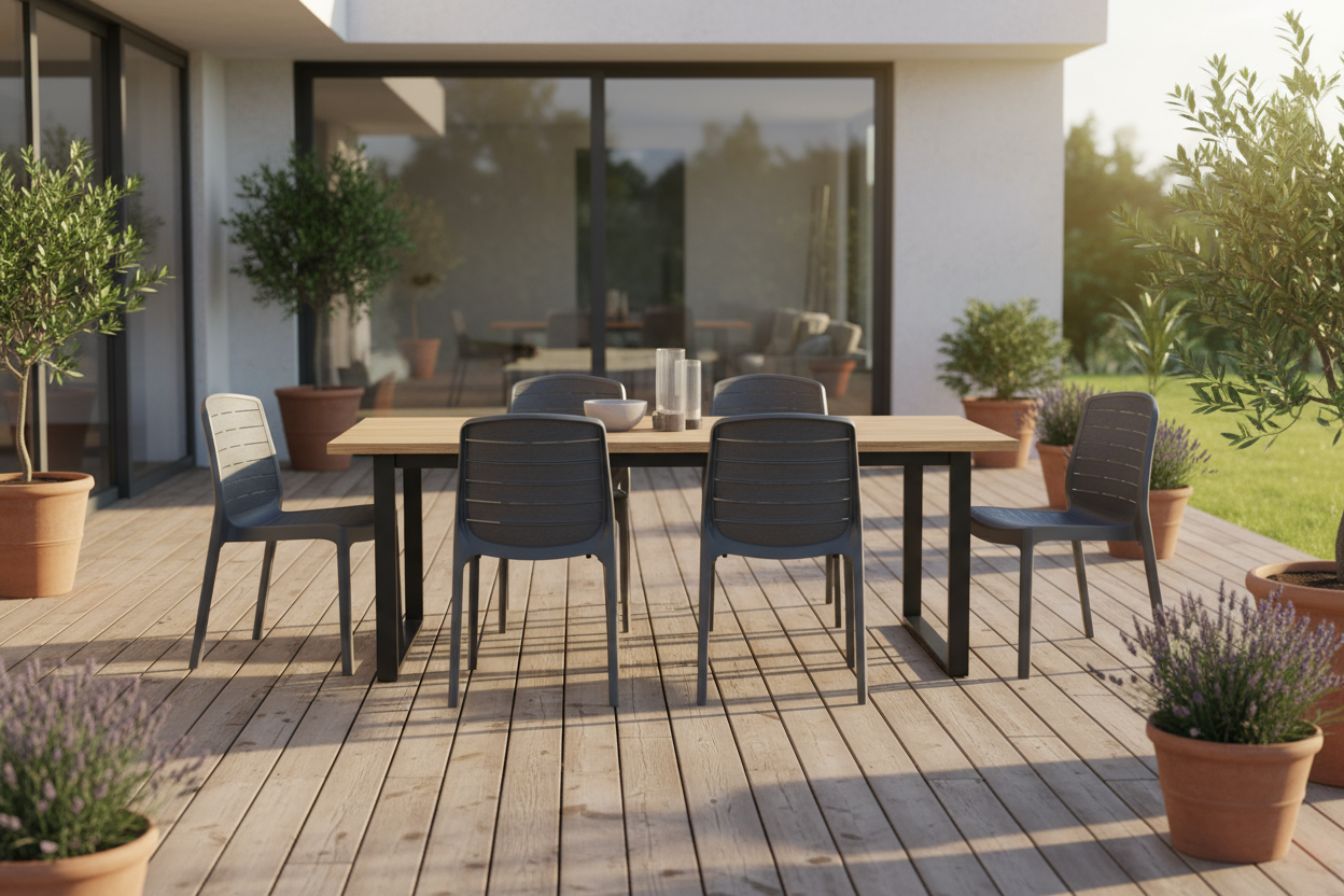 Premium grey plastic dining chairs set of 6 lifestyle view - UAE furniture delivery Dubai Abu Dhabi Sharjah