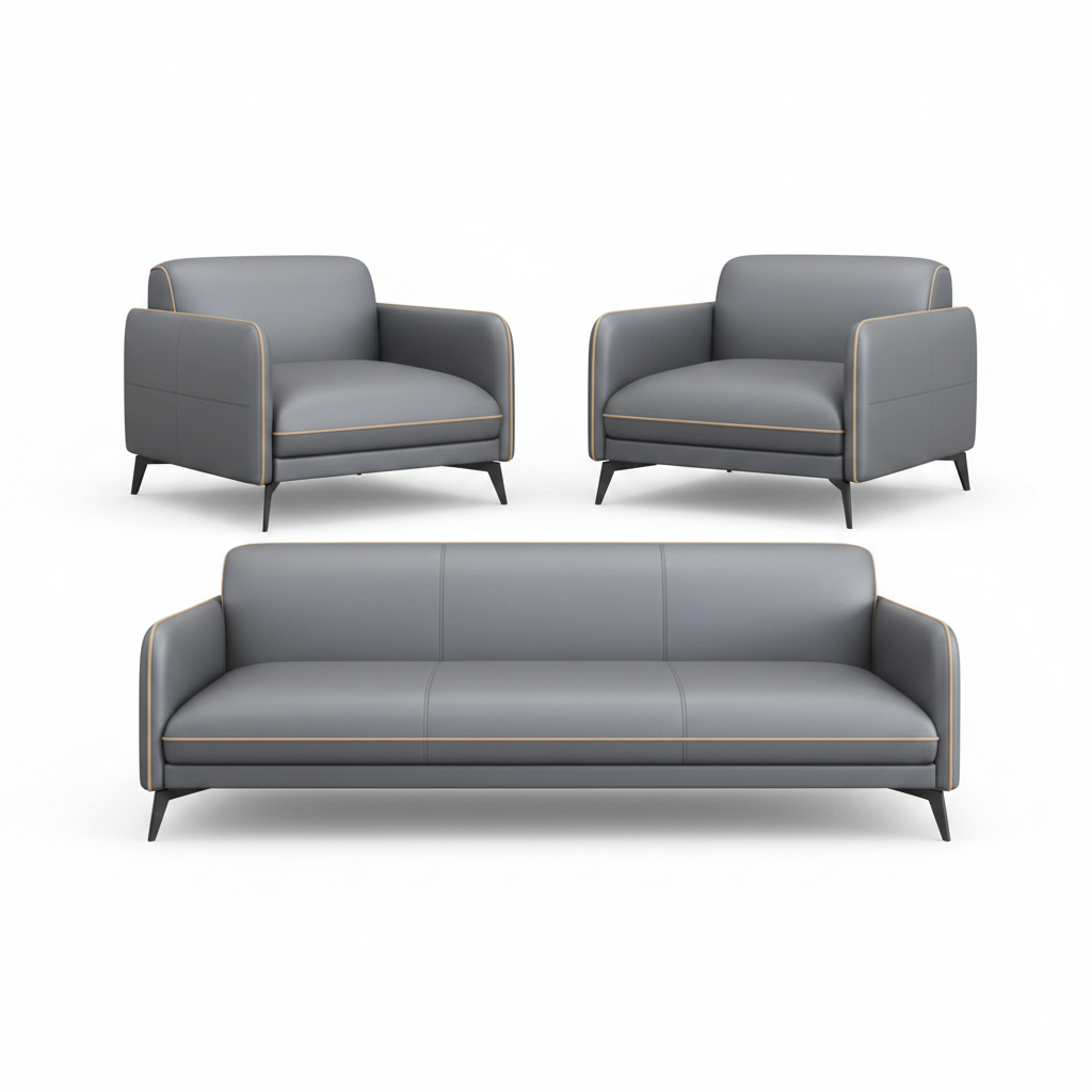 Premium 5-Seater Sofa Set (3+1+1) Grey Leather – Buy Living Room Furniture UAE | INFINI HOMES