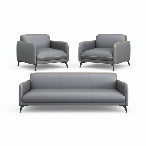 Premium 5-Seater Sofa Set (3+1+1) Grey Leather – Buy Living Room Furniture UAE | INFINI HOMES
