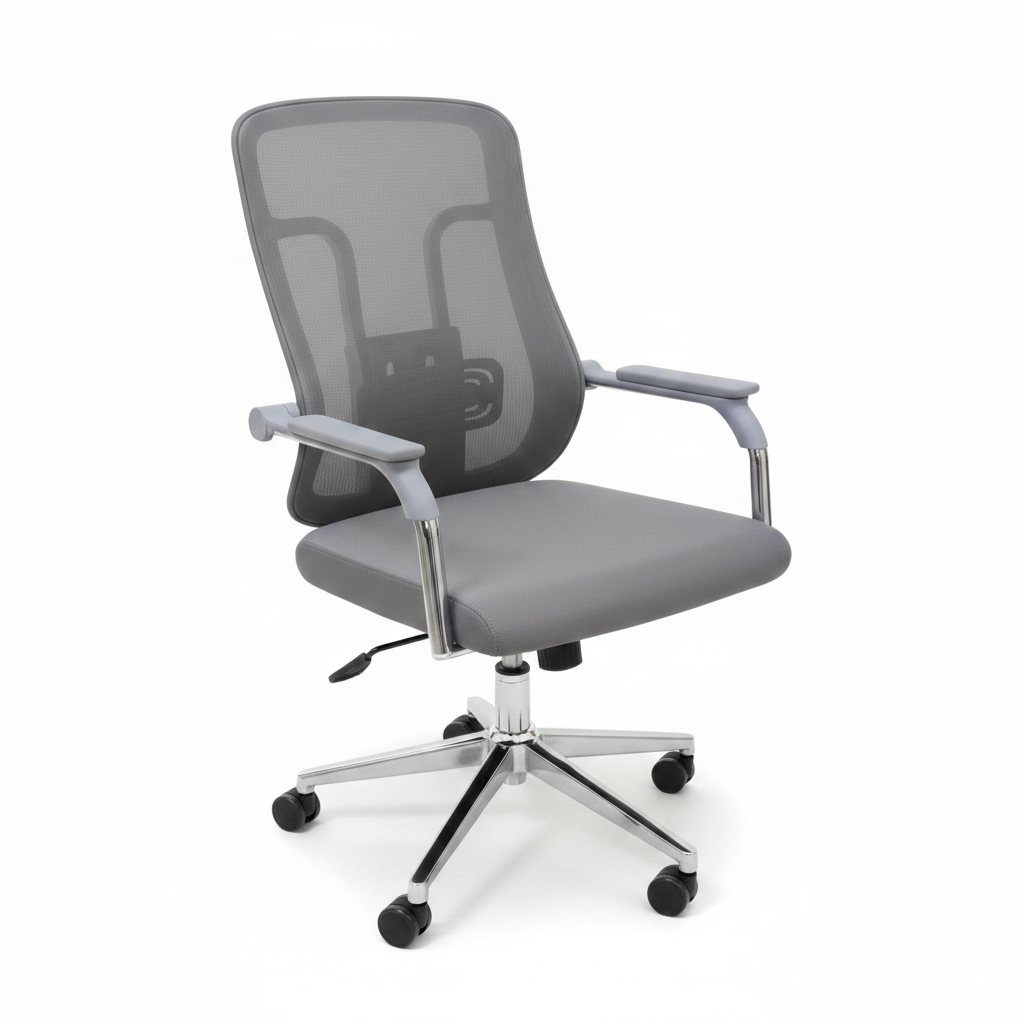 Medium Back Grey Mesh Office Chair with Chrome Base – White Background | Office Chair UAE | INFINI HOMES