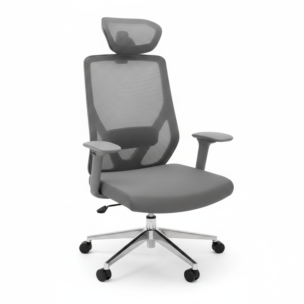 Grey Mesh High Back Ergonomic Office Chair with Chrome Base – White Background | INFINI HOMES UAE