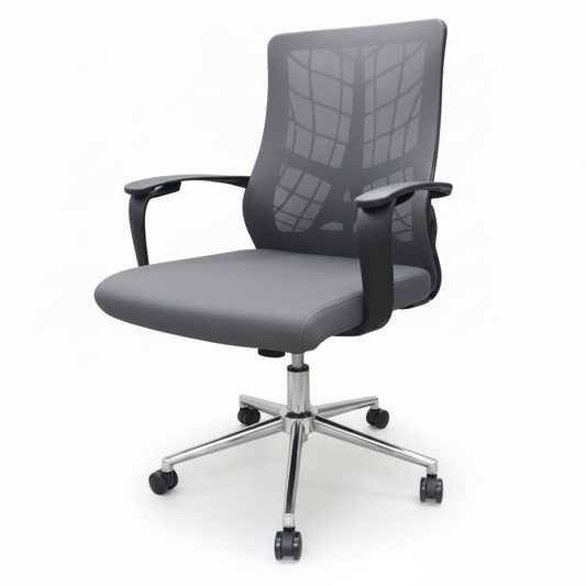 Medium Back Mesh Office Chair UAE | Ergonomic Chrome Base | Dubai Office Furniture | IH 8008M GRY
