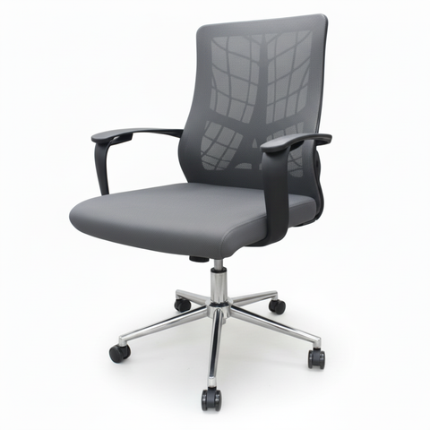 Medium Back Mesh Office Chair UAE | Ergonomic Chrome Base | Dubai Office Furniture | IH 8008M GRY