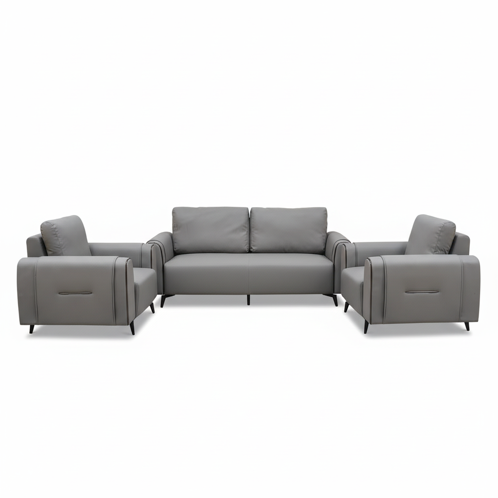 Grey PU Sofa Set 3+1+1 | IH 6319 – Premium Living Room Furniture UAE
