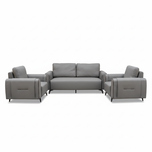 Grey PU Sofa Set 3+1+1 | IH 6319 – Premium Living Room Furniture UAE